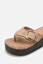Avelessa Mink Rustic Women's Daily Buckle Detailed Wedge Sole Comfortable Stylish Suede Flip Flops - 5
