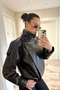 Women's Oversize Zr Model Textured Stand Collar Brown Leather Jacket - 5