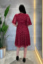 Lace Fabric V-Neck Midi Dress - Bordo - 5