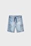 Boy's 8-16 Years Old Elastic Waist Cargo Pocket Denim Shorts Jeans Blue