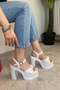 Women's Sersi White Bow Strap (12 cm) Platform Heeled Shoes - 4