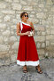 Women's One Shoulder Open Shoulders Ribbon Detailed Double Color Imported Crepe Dress