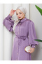 Women's Stone-Beaded Button Detail Premium Jacquard Satin Fabric Tesettür Farece - 2