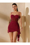 Burgundy Corset Look Stylish Evening Dress - 4