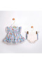 Baby Girl Blue Dress with Floral Print and Tulip Detail on the Back, 2-Piece Set - 3