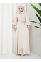 Women's Stone Button Detail Premium Jacquard Satin Fabric Tesettür Farece - 3