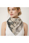 Silk Satin Scarf with Leaf and Female Figure - 3