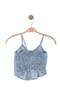 Girl Child 8-14 Years Old Double Breasted Collar Rope Strap Denim Crop Jeans Blue - 3