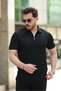 Men's Zippered Polo Collar Knitted Textured Quality Short Sleeve T-Shirt - 5