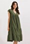 Women's V-Neck Slit Knitted Dress 1398 Khaki
