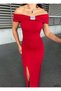 Women's Red Madonna Collar Stone Detailed Slit Long Evening Dress - 3