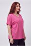 Women's Plus Size V-Neck Pocket Breathable Fabric Loose Pink Blouse - 3