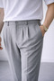Men's Gray Loose Fit Pleated Fabric Trousers - 3