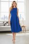 Regular Fit Crew Neck Pleated Midi Length Evening Dress with Pockets and Graduation Dress Dress 6111963
