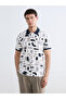 Navy Blue Polo Neck Patterned Pique Men's T-Shirt