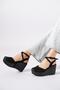 Gekas wedge heeled straw sole women's sandals with straw toe black suede - 2