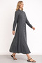 Silvery Striped Side Pocket Detailed 50% Silk %Kupra Full Length Dress - 3