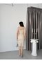 Beige Beaded Belted Short Sleeve Midi Evening Dress - 7