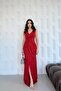 Red Double-Breasted V-Neck Slit Sequined Evening Dress