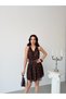 Brown Halter Neck Belted Lined Lace Dress - 2