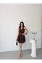 Brown Halter Neck Belted Lined Lace Dress - 3
