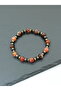 Certified Fire Agate, Black Agate and Bronze Hematite Natural Stone Men's Bracelet - Leo Zodiac Sign - 4