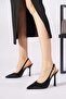 Tesdever open back rhinestone women's heeled evening shoes black satin