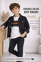 71503-26 Boy's Denim Suit Jacket, Printed T-Shirt and Trousers 3-Piece Combination Casual and Stylish