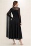 Women's Long Sleeve Semi Turtleneck Tulle Detailed Long Sandy Dress 32807 - 2
