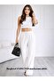 Women's White Seersucker Fabric Wide Leg Pocketless Stretchy Pants Summer Thin Fabric Comfortable Sweatpants - 4