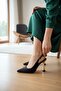 Women's Pointed Toe Patterned High Goblet Heeled Open-Back Stylish Shoes
