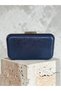 Navy Blue Color Imported Shiny Fabric Metal Case Chain Strap Women's Evening Dress Bag Wedding Engagement Graduation Prom - 3