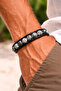 Men's Natural Stone Leather Bracelet – Agate, Tiger's Eye Onyx, Hematite, Granite Modern. Resilience, Patience, Balance - 2