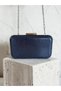Navy Blue Color Imported Shiny Fabric Metal Case Chain Strap Women's Evening Dress Bag Wedding Engagement Graduation Prom - 4