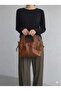 Women's Drawstring Detailed Hand Shoulder Bag Adjustable Strap Crossbody Bag Brown Color - 3