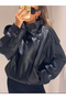Viral Oversized Women's Leather Jacket High Collar Black Urban Style Women's Leather Jacket - 2