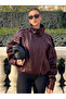 Viral Oversized Women's Leather Jacket High Collar Black Urban Style Women's Leather Jacket