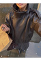 Viral Oversized Women's Leather Jacket High Collar Black Urban Style Women's Leather Jacket - 8