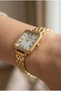 Square Case Women's Wristwatch |   22mm Steel Case, Gold Steel Band, White Dial - 3