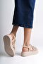Th Collecitonelena Elasticized Stone Striped Orthopedic Sole Women's Sandals Ckt - Cream - 40 - 3