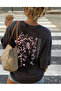 Floral Back Print Crew Neck Black Plain Women's Tshirt
