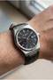 Vintage Design Men's Wristwatch |   40 mm Steel Case, Black Leather Strap, Black Dial