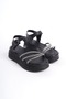Th Collecitoneva Thick Buckle Stoned Striped Orthopedic Sole Women's Sandals Cst - Black - 39 - 4