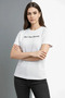 Printed Women's White Waffle Fabric Regular Fit Crew Neck Casual Basic T-Shirt - 2