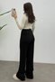 Women's Black High Waist Palazzo Pants with Wide Legs and Velcro Detail - 4