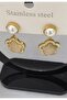 Women's Gold Pearl-Studded and Zircon Stone Star Dangle Enamel Earrings - 3