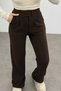 Women's Brown High Waist Palazzo Pants with Wide Legs and Velcro Detail - 4