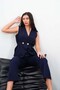 Women's Navy Blue Vest Pants Double Set with Belt Detail Stylish Office Casual New Season - 8