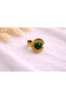 Retro Style Leaf Pattern Green Stone Steel Ring Adjustable Women's Ring - 2