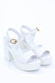 Nvl 163 Flat Strap Adjustable Buckle Detailed Platform Heeled Shoes